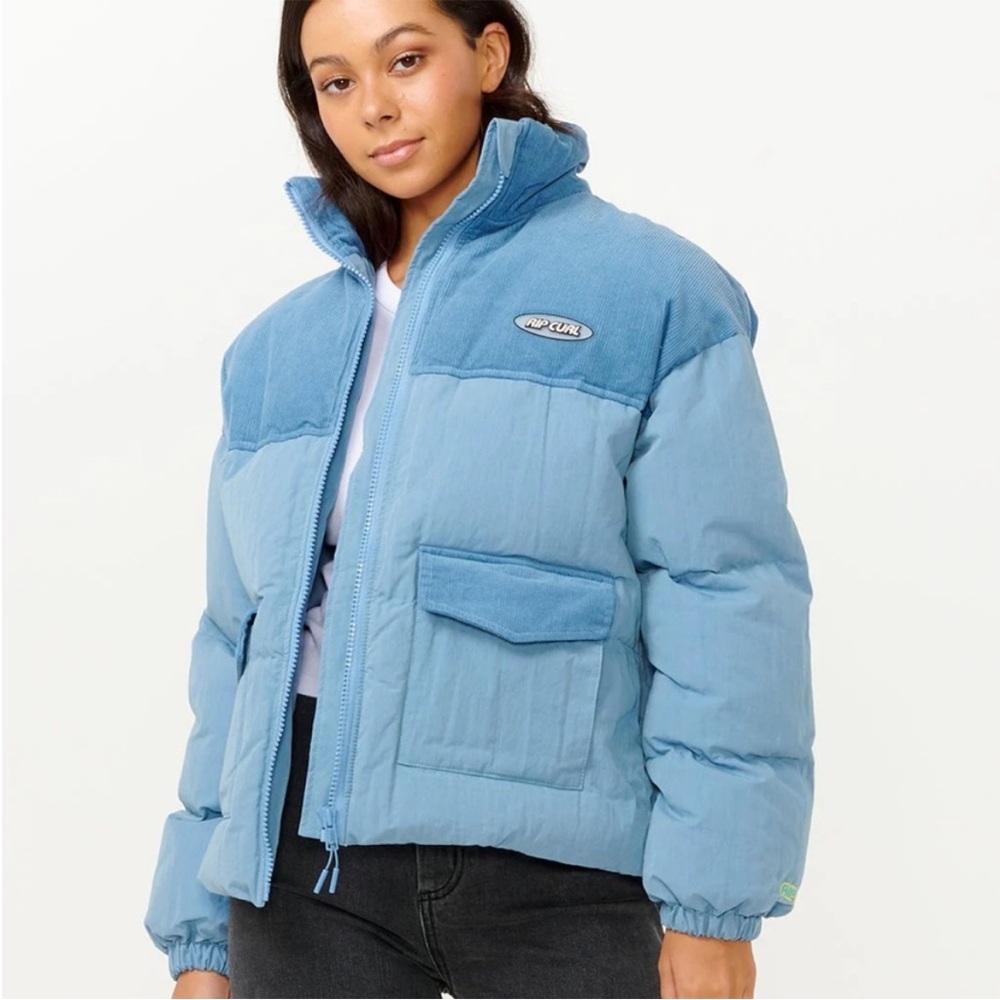 Rip Curl High Tide Mixed Cord Puffer Jacket Size XL in Dusty Blue NEW